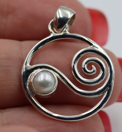 Genuine Sterling Silver 925 Freshwater Pearl Swirl Pendant