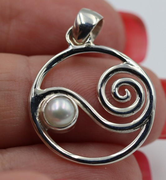 Genuine Sterling Silver 925 Freshwater Pearl Swirl Pendant
