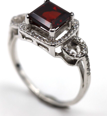 Size S / 9 1/8 Genuine Sterling Silver 925  Red Garnet CZ Ring