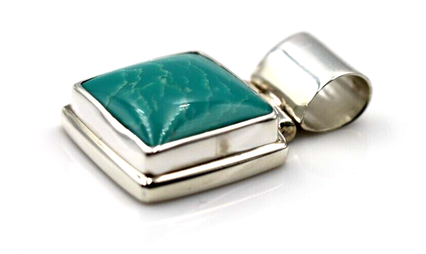 Genuine Sterling Silver 925 Blue Turquoise Set Square Pendant