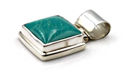 Genuine Sterling Silver 925 Blue Turquoise Set Square Pendant