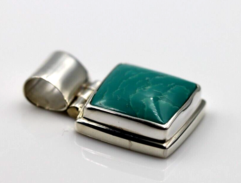 Genuine Sterling Silver 925 Blue Turquoise Set Square Pendant