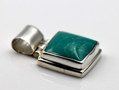 Genuine Sterling Silver 925 Blue Turquoise Set Square Pendant