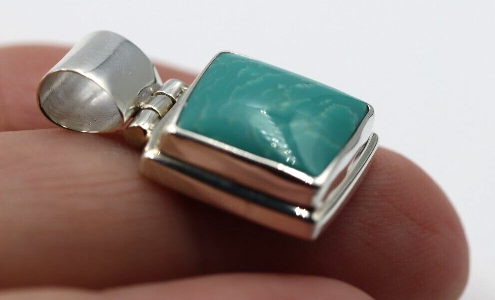 Genuine Sterling Silver 925 Blue Turquoise Set Square Pendant