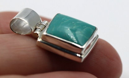 Genuine Sterling Silver 925 Blue Turquoise Set Square Pendant
