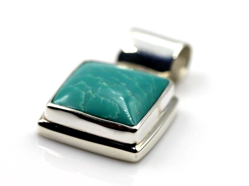 Genuine Sterling Silver 925 Blue Turquoise Set Square Pendant