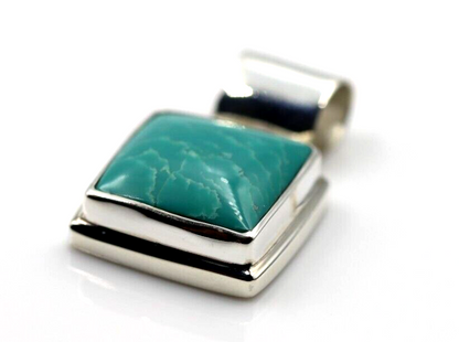 Genuine Sterling Silver 925 Blue Turquoise Set Square Pendant