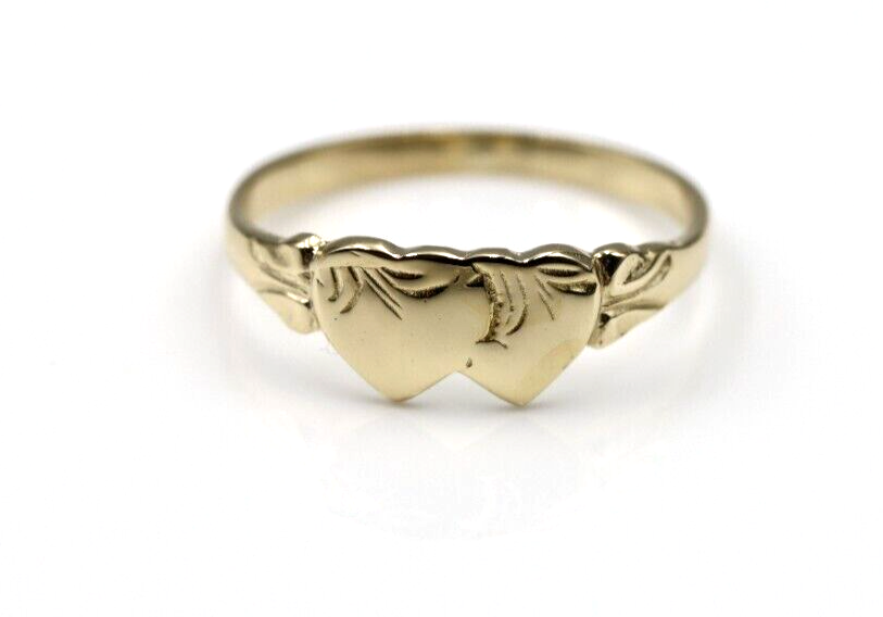 Size S, 9ct Yellow, Rose or White Gold Double Heart Signet Ring