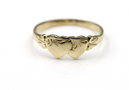 Size S, 9ct Yellow, Rose or White Gold Double Heart Signet Ring