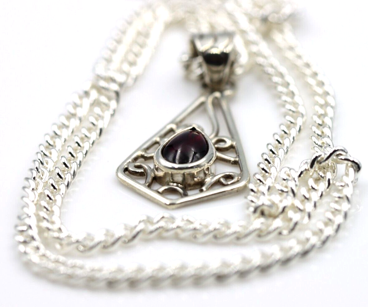 Sterling Silver 925 Cabochon Ruby Swirl Pendant + 55cm Chain/Necklace