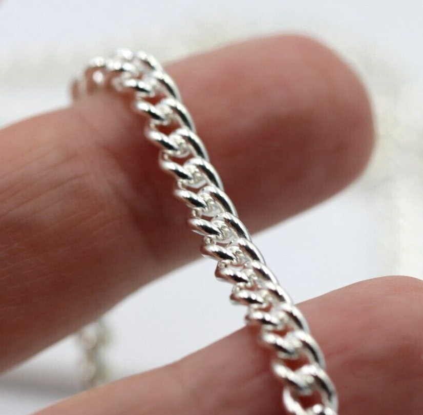Sterling Silver 925 Heavy 4mm Round Kerb Curb Chain Chain Necklace 42cm