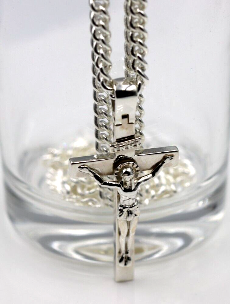 Genuine Sterling Silver Solid Heavy Crucifix Cross Pendant + 70cm Necklace Chain
