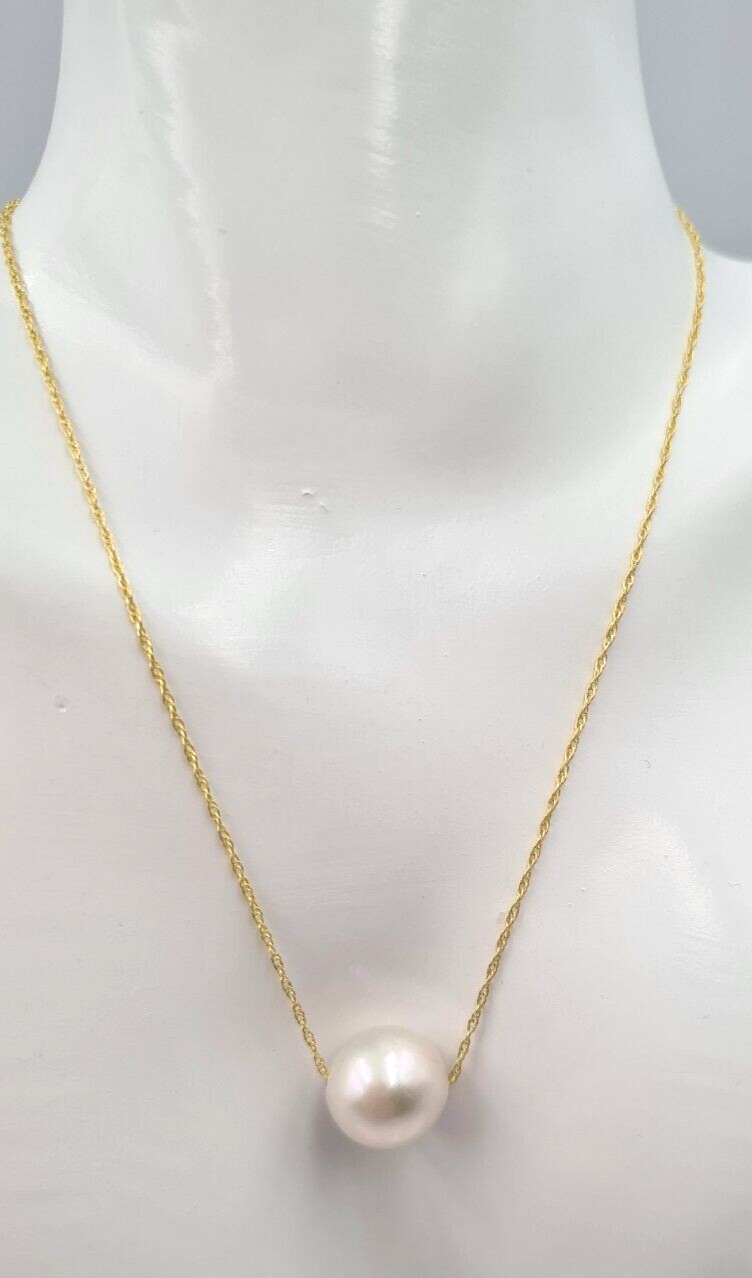 Genuine 9ct 9K 375 Yellow Gold Curb Necklace Chain 43cm Freshwater Pearl
