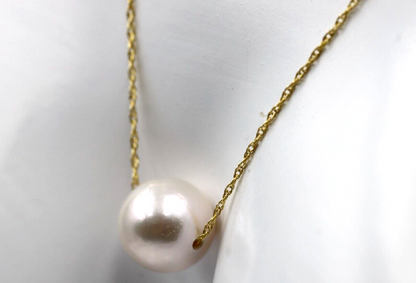 Genuine 9ct 9K 375 Yellow Gold Curb Necklace Chain 43cm Freshwater Pearl