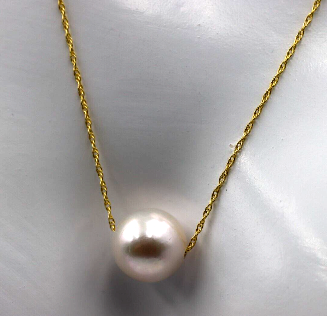 Genuine 9ct 9K 375 Yellow Gold Curb Necklace Chain 43cm Freshwater Pearl