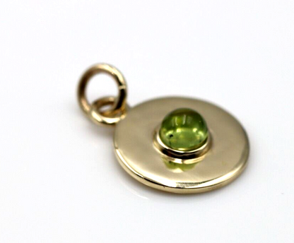 Genuine 9ct 9k 375 Yellow, Rose or White Gold 12mm Cabochon Green Peridot Disc round circle pendant
