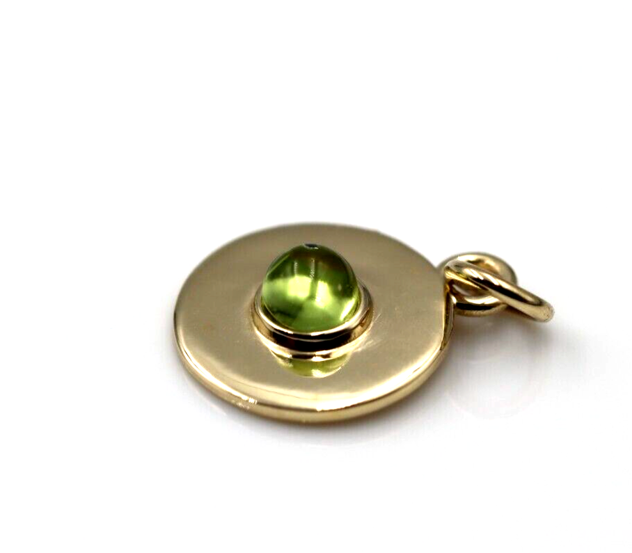 Genuine 9ct 9k 375 Yellow, Rose or White Gold 12mm Cabochon Green Peridot Disc round circle pendant