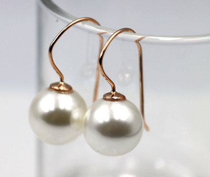 Kaedesigns New 9ct 9k Yellow, Rose or White Gold 10mm Shell Pearl Ball Drop Earrings