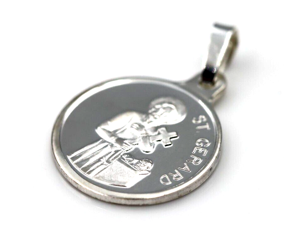 Fine Silver or 9ct Yellow Gold St Gerard Pendant or Charm -16mm Round - Patron of Motherhood