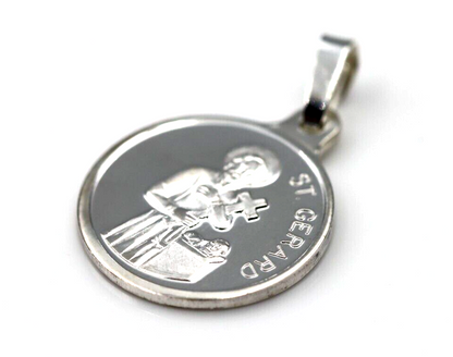 Fine Silver or 9ct Yellow Gold St Gerard Pendant or Charm -16mm Round - Patron of Motherhood