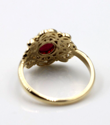 Size R - Genuine 9ct 9k 375 Yellow, Rose or White Gold Round Red Cabochon Garnet Fancy Filigree Ring