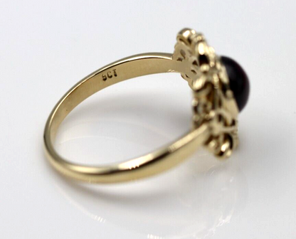 Size R - Genuine 9ct 9k 375 Yellow, Rose or White Gold Round Red Cabochon Garnet Fancy Filigree Ring