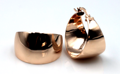 Genuine 9ct Heavy Large Wide Yellow, Rose or White Gold Hoop Full Solid Earrings
