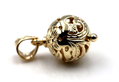 Kaedesigns Genuine 9ct 9K 375 Yellow, Rose or White Gold Flower Filigree Ball 14mm Pendant