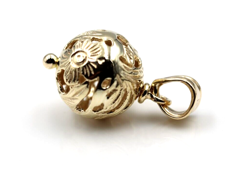 Kaedesigns Genuine 9ct 9K 375 Yellow, Rose or White Gold Flower Filigree Ball 14mm Pendant