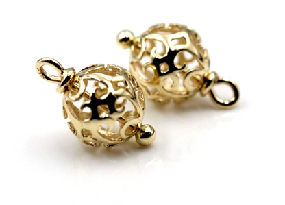 Kaedesigns 9ct 9K 375 Yellow, Rose or White Gold 10mm Filigree Flower Balls Charm Earrings