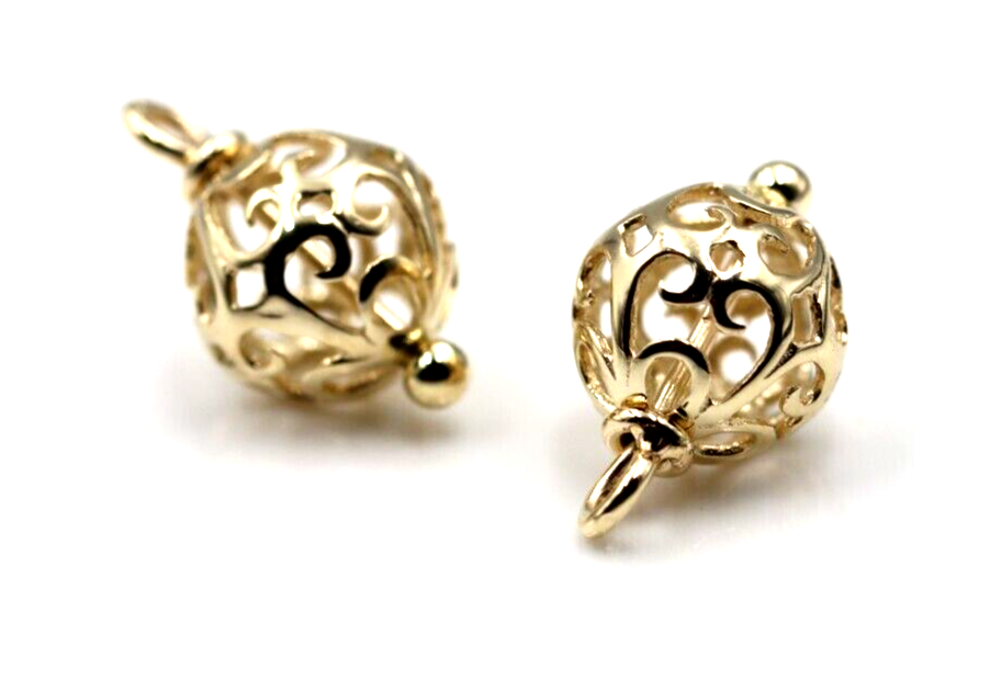 Kaedesigns 9ct 9K 375 Yellow, Rose or White Gold 10mm Filigree Flower Balls Charm Earrings