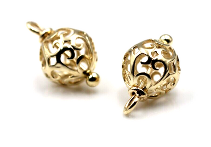 Kaedesigns 9ct 9K 375 Yellow, Rose or White Gold 10mm Filigree Flower Balls Charm Earrings