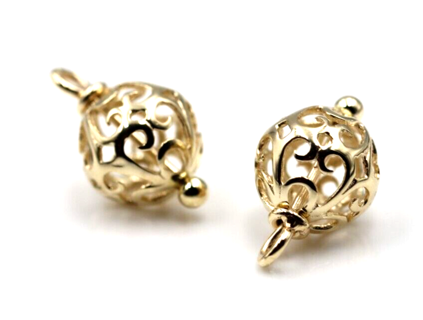 Kaedesigns 9ct 9K 375 Yellow, Rose or White Gold 10mm Filigree Flower Balls Charm Earrings