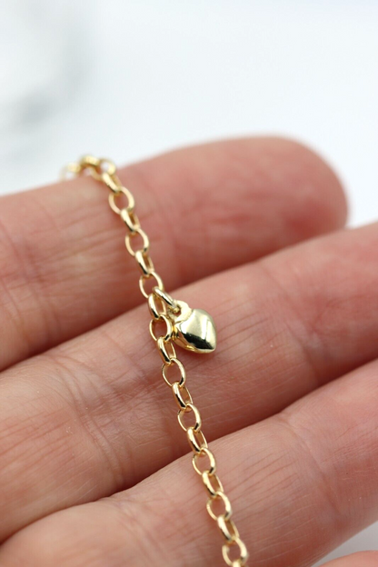 Genuine 9ct Solid Yellow or Rose Gold 25cm Belcher Anklet + 3 heart charms