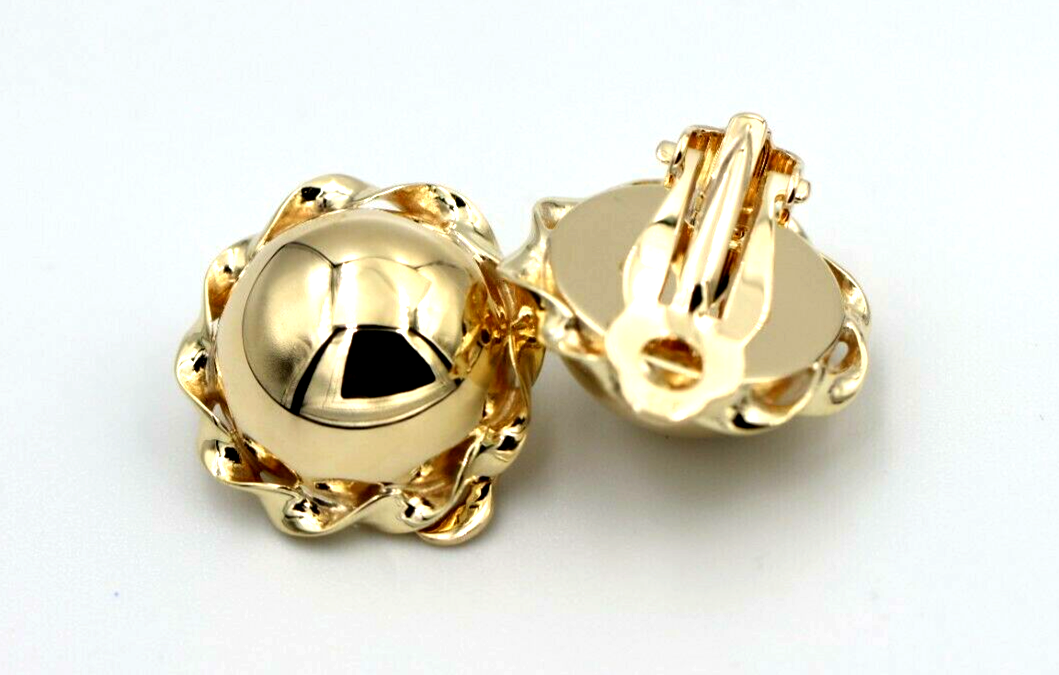 Genuine 9ct 9k 375 Yellow, Rose or White Gold Clip On Large 14mm Twisted Half Ball Round Earrings