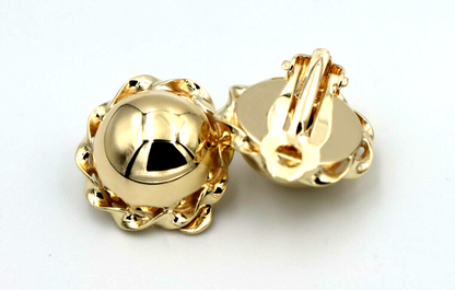 Genuine 9ct 9k 375 Yellow, Rose or White Gold Clip On Large 14mm Twisted Half Ball Round Earrings