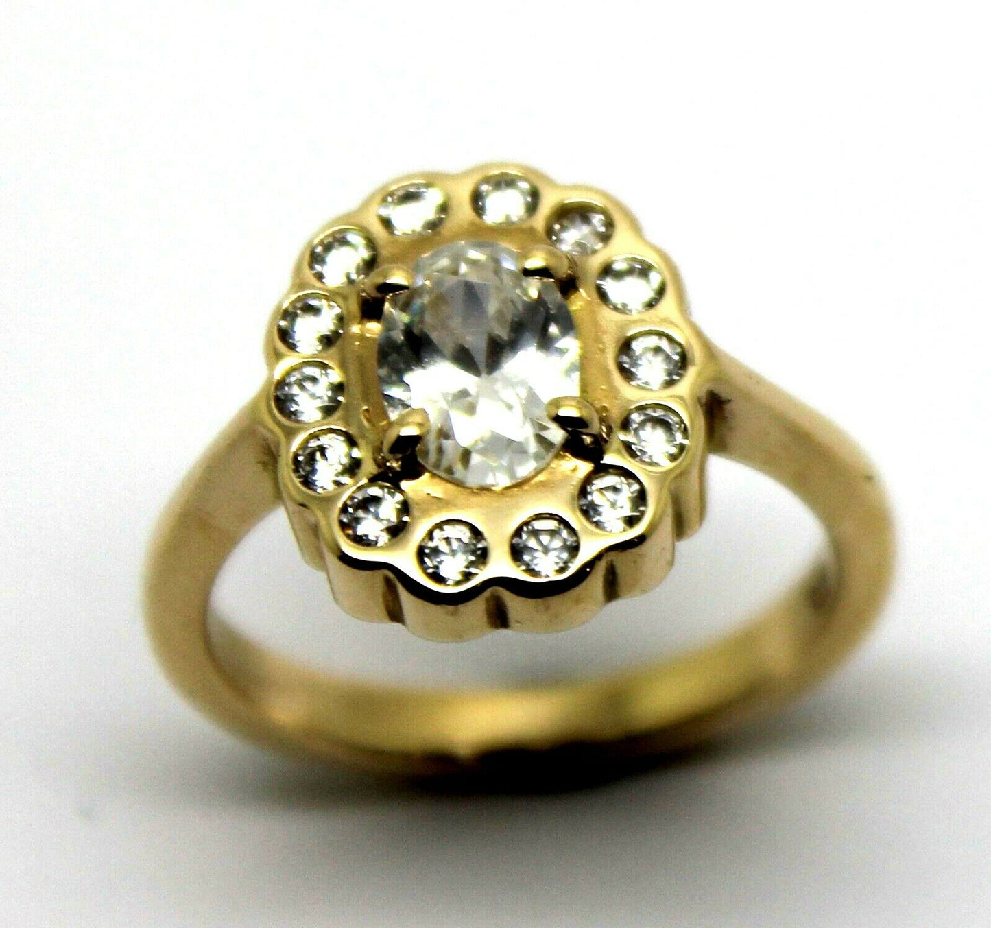 Size L Genuine 9ct Yellow Gold Oval Cubic Zirconia Ring