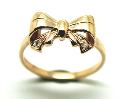 Genuine 9ct 375 Solid Yellow Or Rose Or White Gold Bow With 2 Cubic Zirconia In Your Size