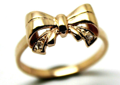 Genuine 9ct 375 Solid Yellow Or Rose Or White Gold Bow With 2 Cubic Zirconia In Your Size