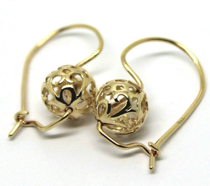 Genuine Solid 9ct 9k 375 Yellow, Rose or White Gold 10mm Euro Ball Drop Filigree Flower Earrings