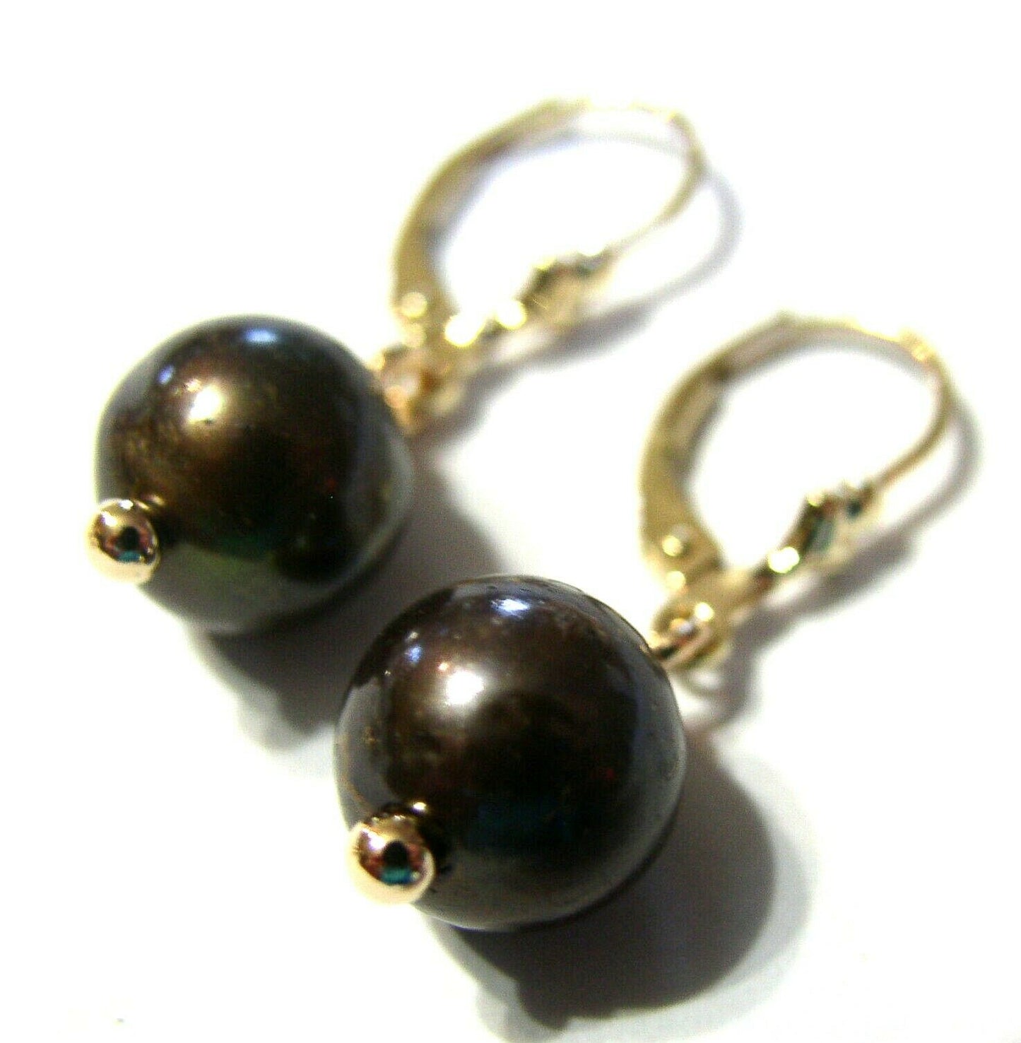 Genuine New 9ct 9kt Yellow, Rose or White  Gold 10mm Black Pearl Continental Clip Earrings