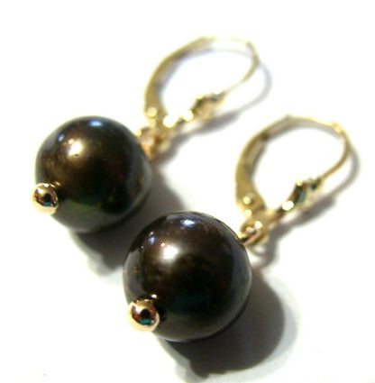 Genuine New 9ct 9kt Yellow, Rose or White  Gold 10mm Black Pearl Continental Clip Earrings