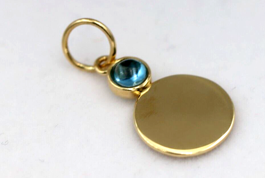 Genuine 9ct 9k 375 Yellow, Rose or White Gold 11mm Cabochon Topaz Filigree Disc Round Circle Pendant
