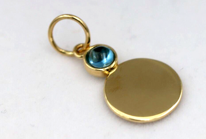Genuine 9ct 9k 375 Yellow, Rose or White Gold 11mm Cabochon Topaz Filigree Disc Round Circle Pendant