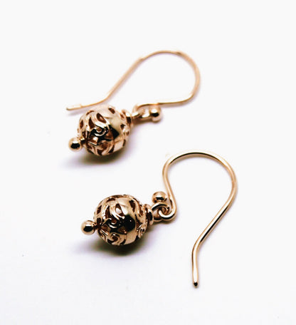 Genuine Heavy 9ct 9k 375 Yellow, Rose Or White Gold 8mm Euro Ball Drop Filigree Earrings