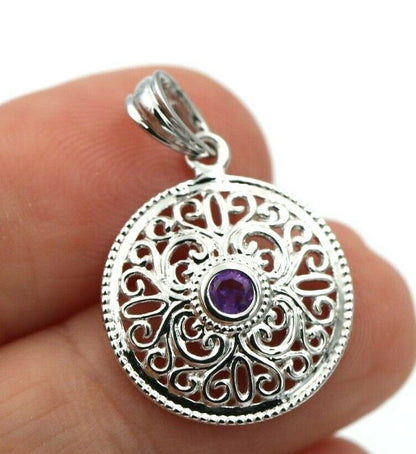 Kaedesigns, 9ct Yellow Gold or White Gold or Rose Gold filigree Amethyst Pendant