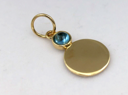 Genuine 9ct 9k 375 Yellow, Rose or White Gold 11mm Cabochon Topaz Filigree Disc Round Circle Pendant