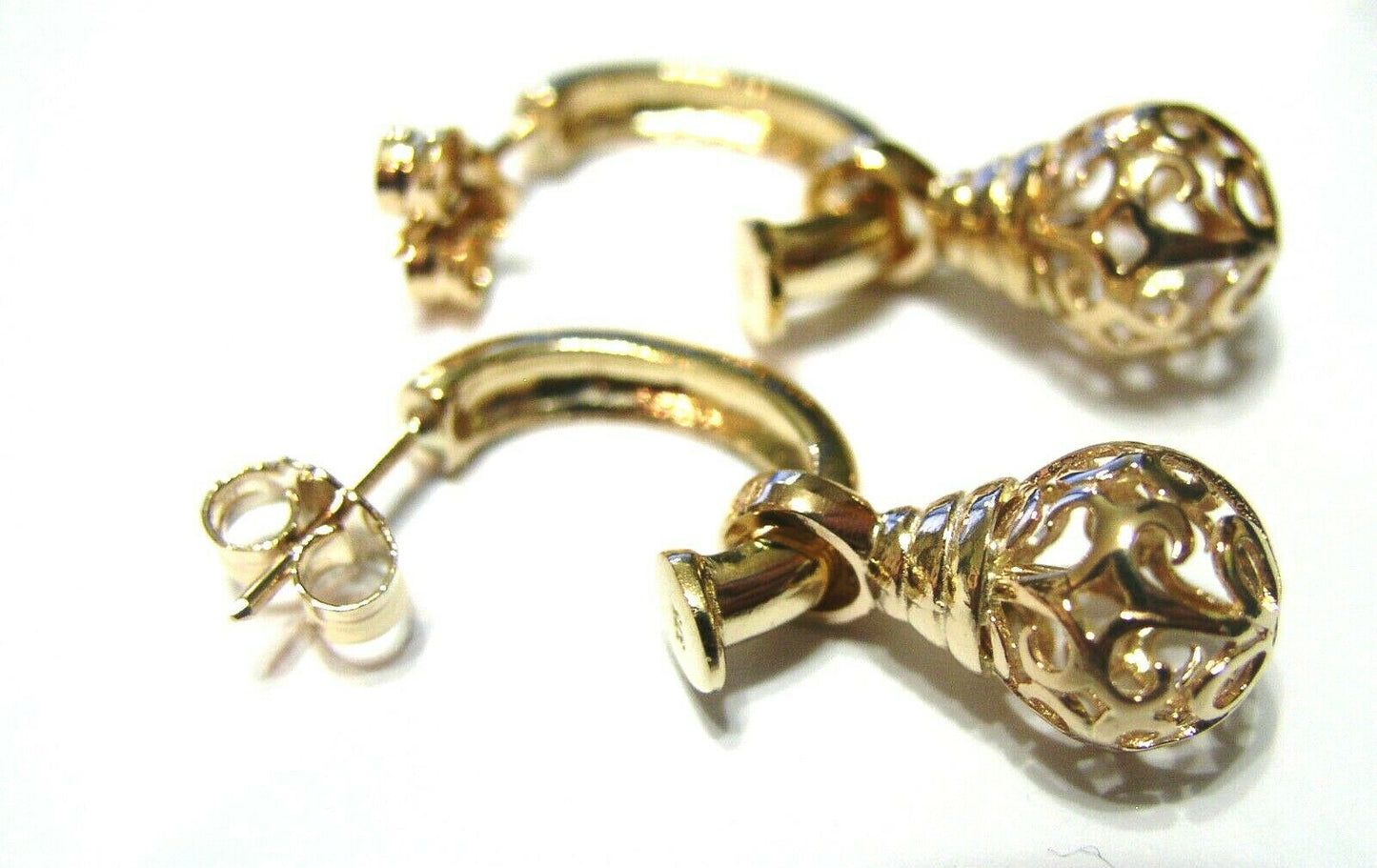 Kaedesigns Genuine 9ct 9k 375 Yellow, Rose or White Gold 10mm Ball Drop Filigree Earrings