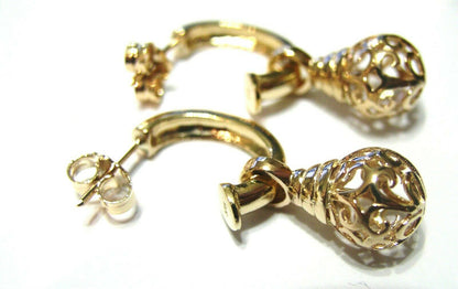 Kaedesigns Genuine 9ct 9k 375 Yellow, Rose or White Gold 10mm Ball Drop Filigree Earrings
