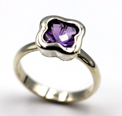 Size N Genuine Sterling Silver 925 Purple Amethyst Clover Ring